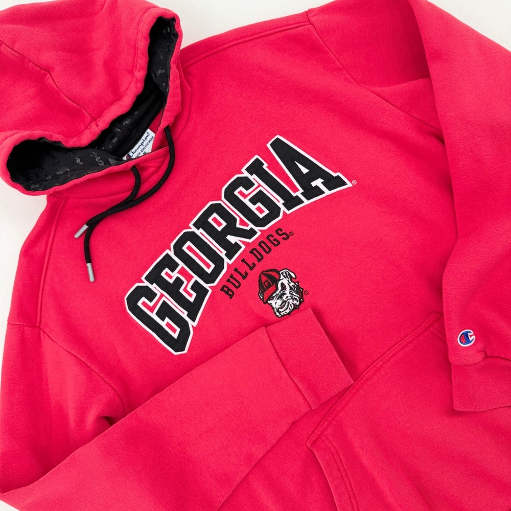 Champion Georgia Bulldogs Hoodie Embroidered Men Size M Red Graphic Fleece